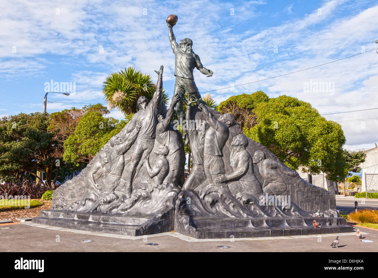 Die Skulptur feiert New Zealand holding und der Rugby World Cup 2011, von Weta Workshop zu gewinnen. Stockfoto