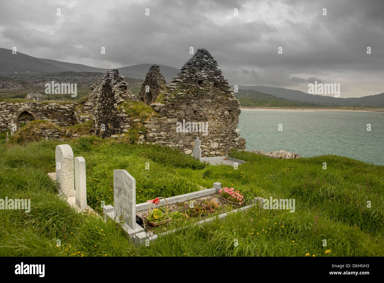 Derrynane. Iveragh-Halbinsel. County Kerry. Irland. Alten Begräbnisstätte. Stockfoto