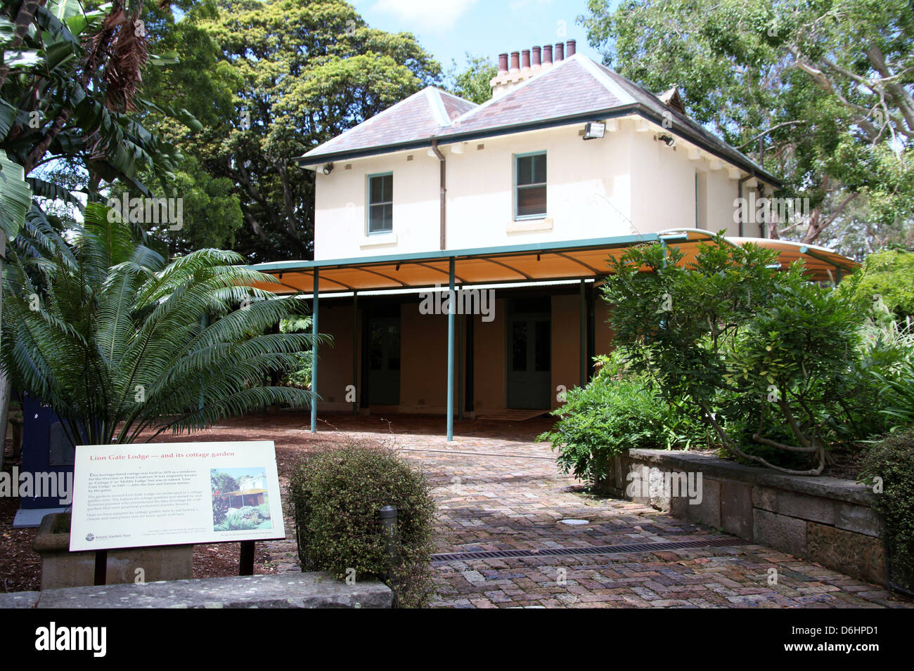 Löwentor Lodge in den Royal Botanic Gardens Sydney Stockfoto