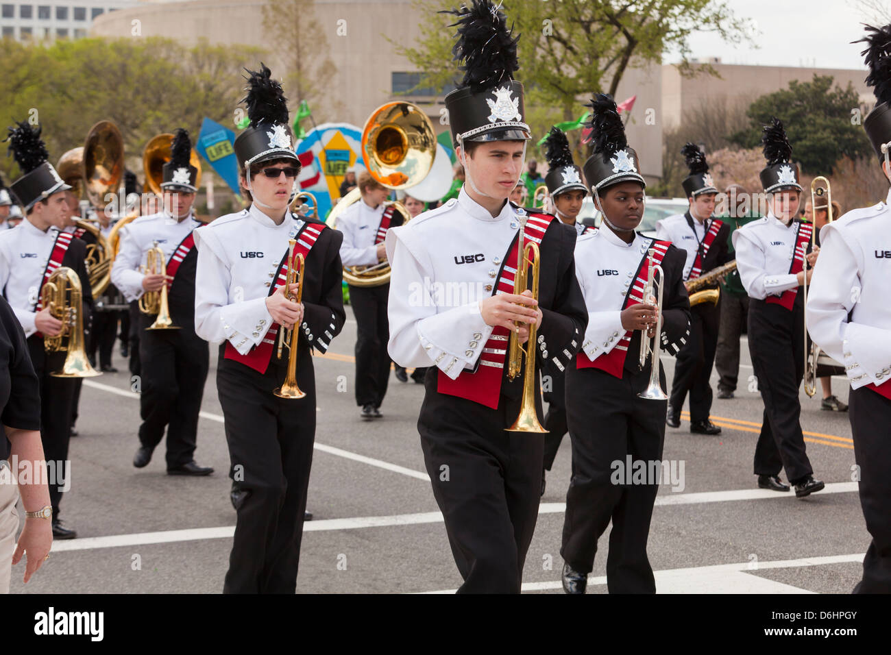 Highschool-Band in Parade - Washington, DC USA Stockfoto