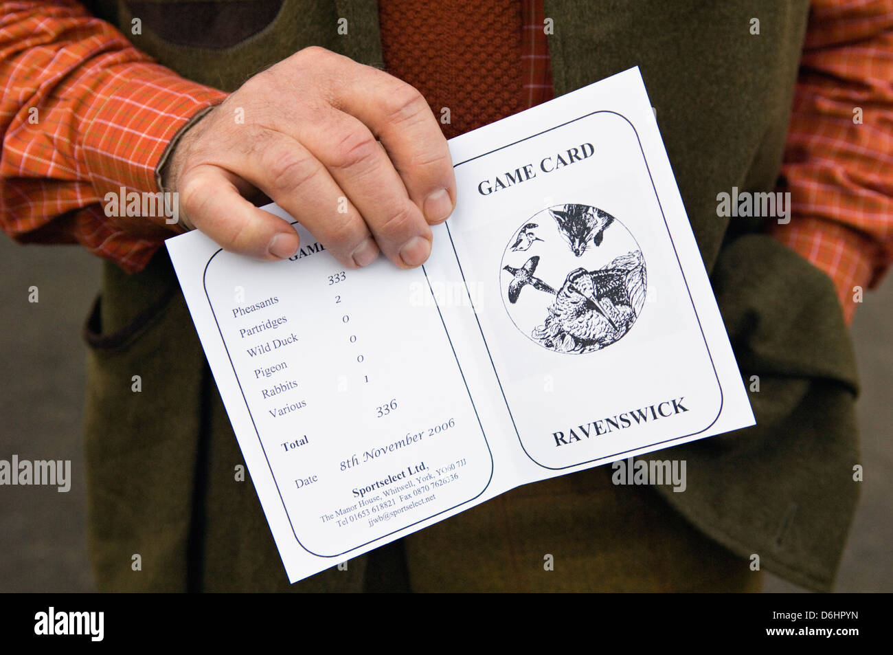 Kanonier hielt Spiel Karte aus Ravenswick zeigt Spiel genommen für den Tag in Yorkshire, England Stockfoto