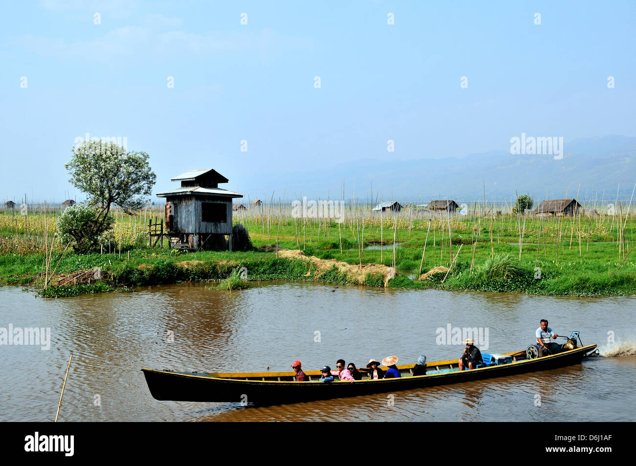 schwimmende Gärten Inle Lake Myanmar Stockfoto