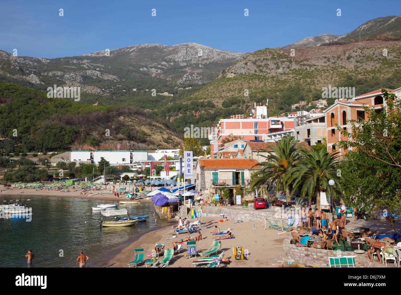 Strand, Milocer, Budva Bay, Budva Riviera, Montenegro, Europa Stockfoto