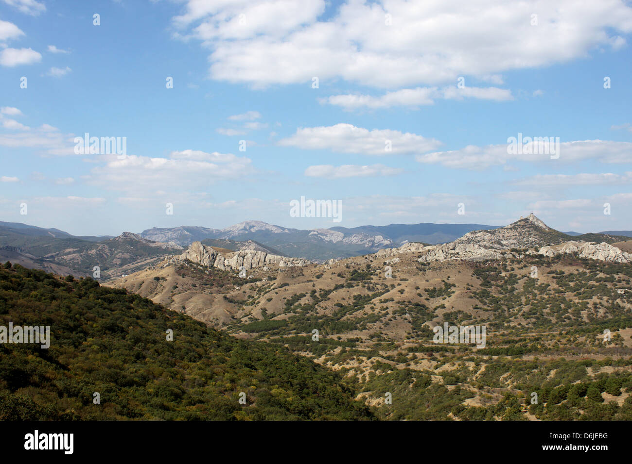 Blick auf Krim-Berge in der Nähe von Kara Dag Stockfoto