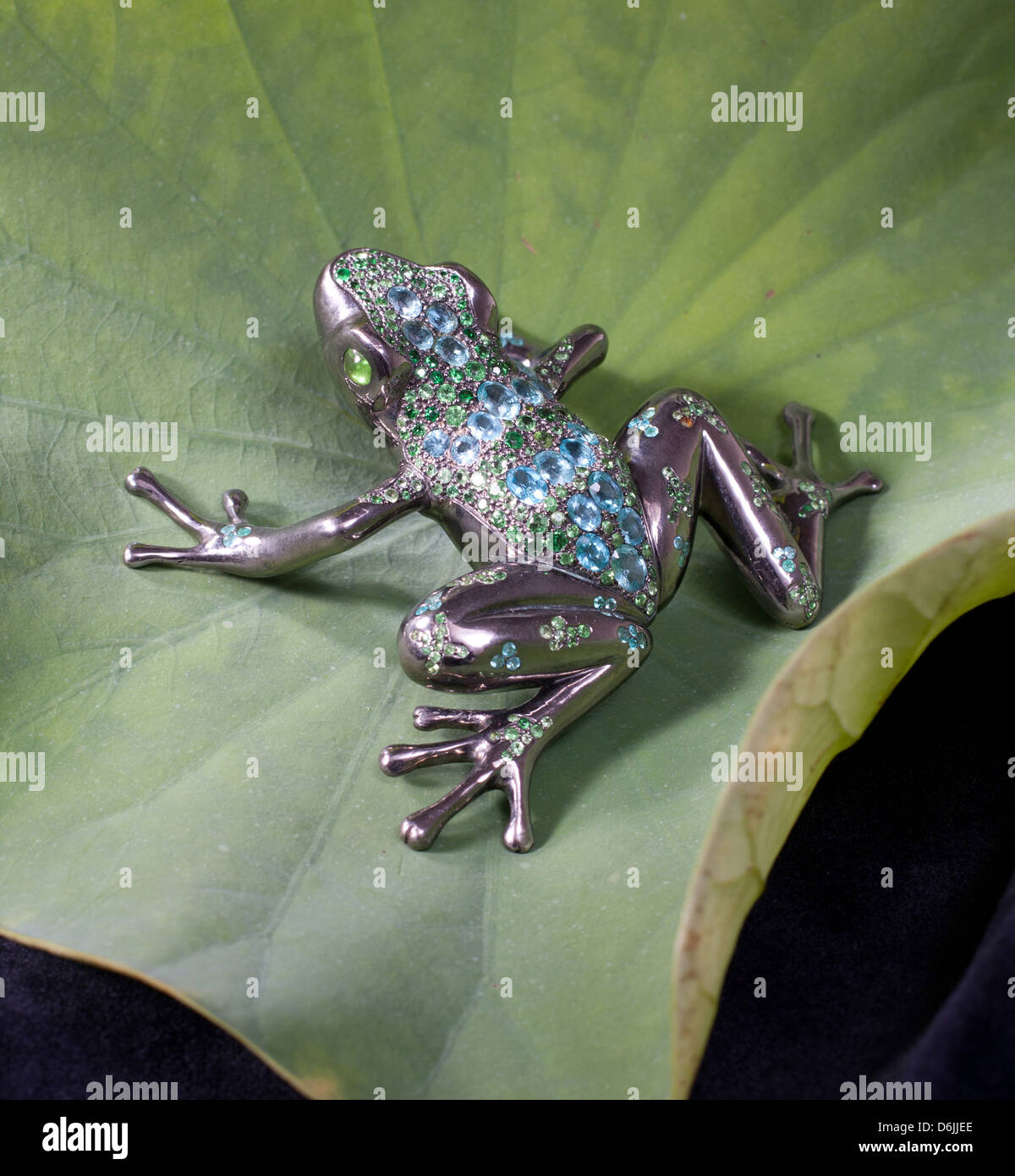 Eine elegante Brosche Frosch Form auf Lotusblatt Stockfoto