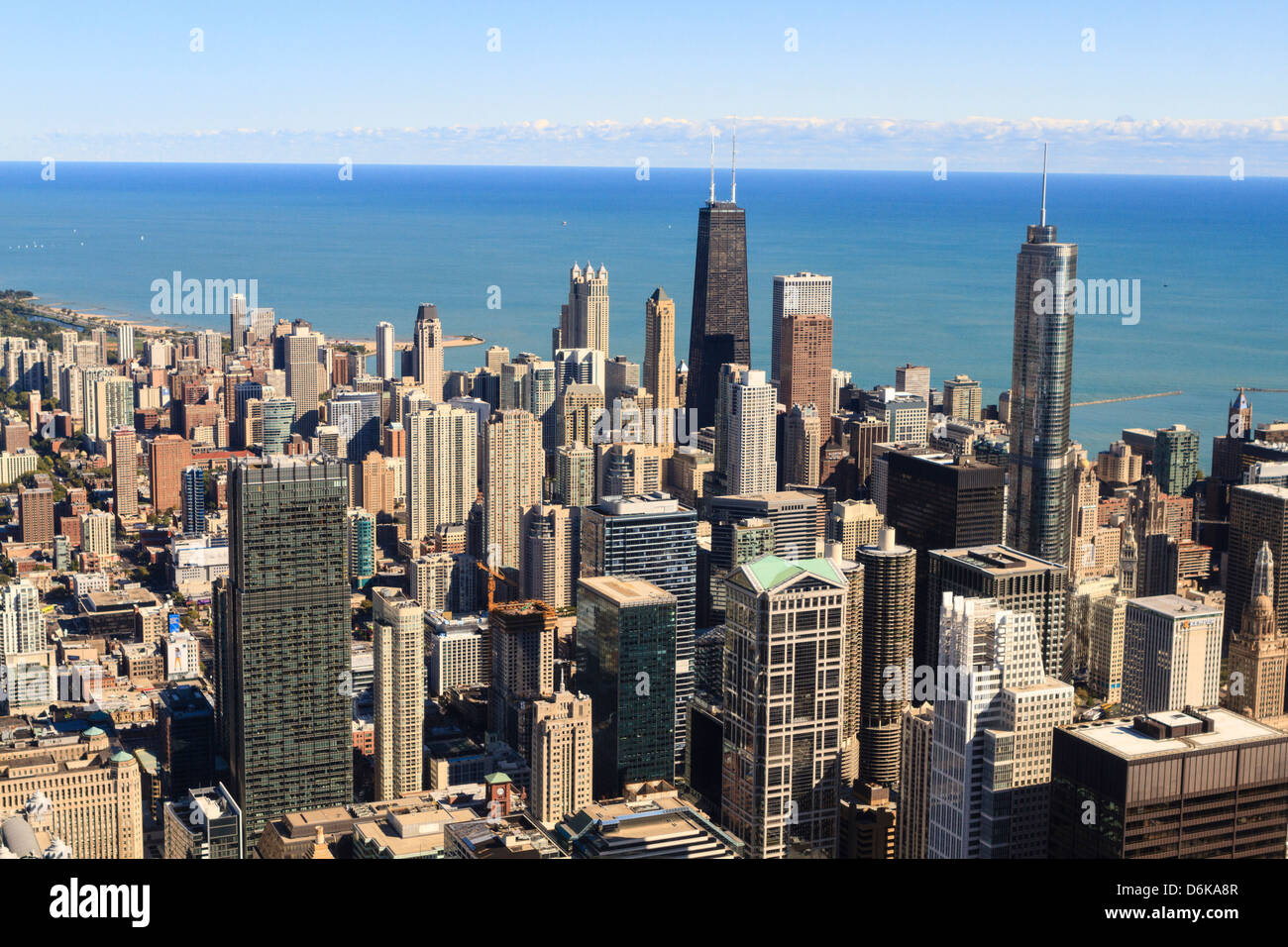 Skyline von Chicago und Lake Michigan und Chicago, Illinois, Vereinigte Staaten von Amerika, Nordamerika Stockfoto
