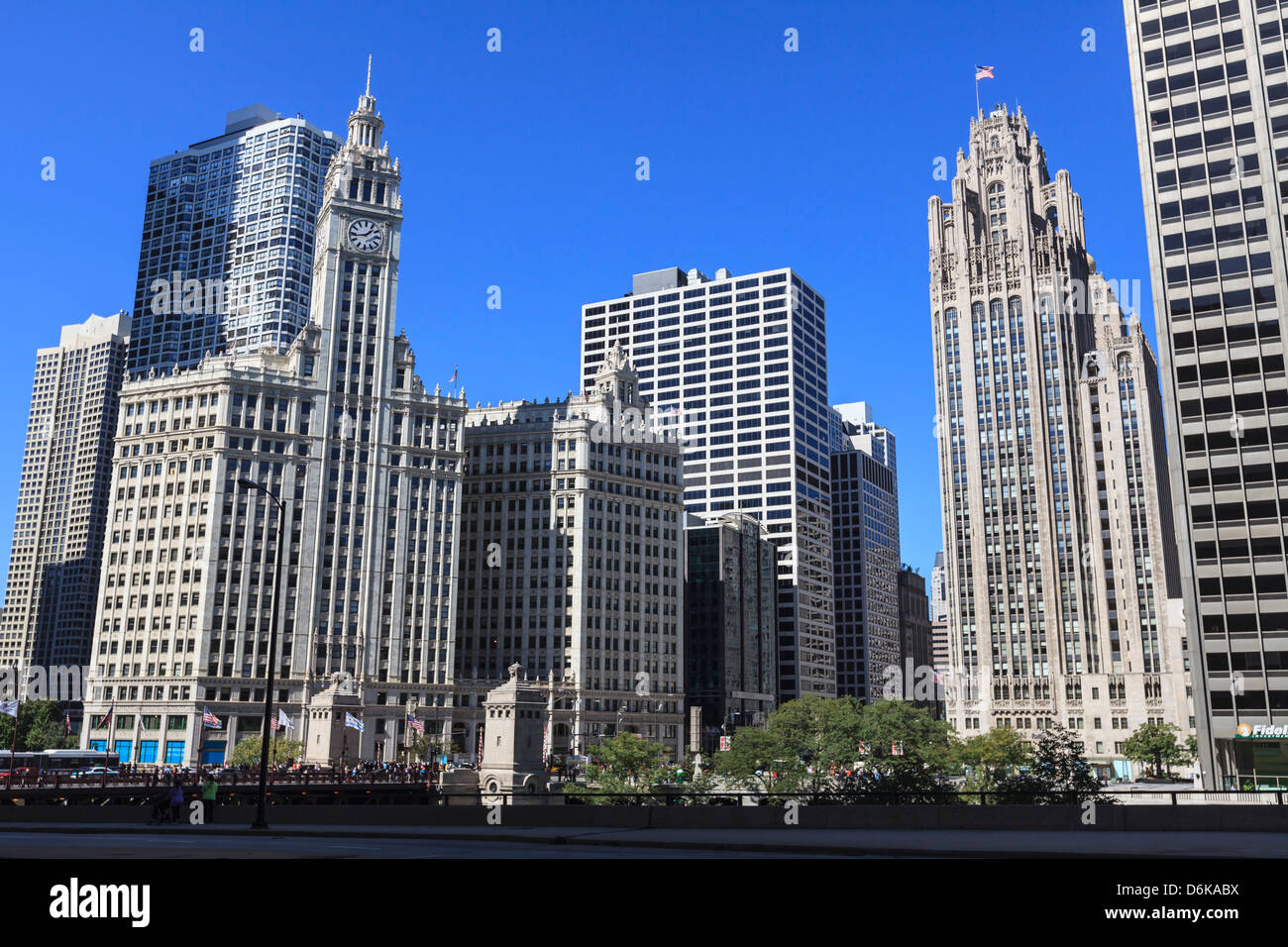 Wrigley Building und Tribune Tower, Chicago, Illinois, Vereinigte Staaten von Amerika, Nordamerika Stockfoto