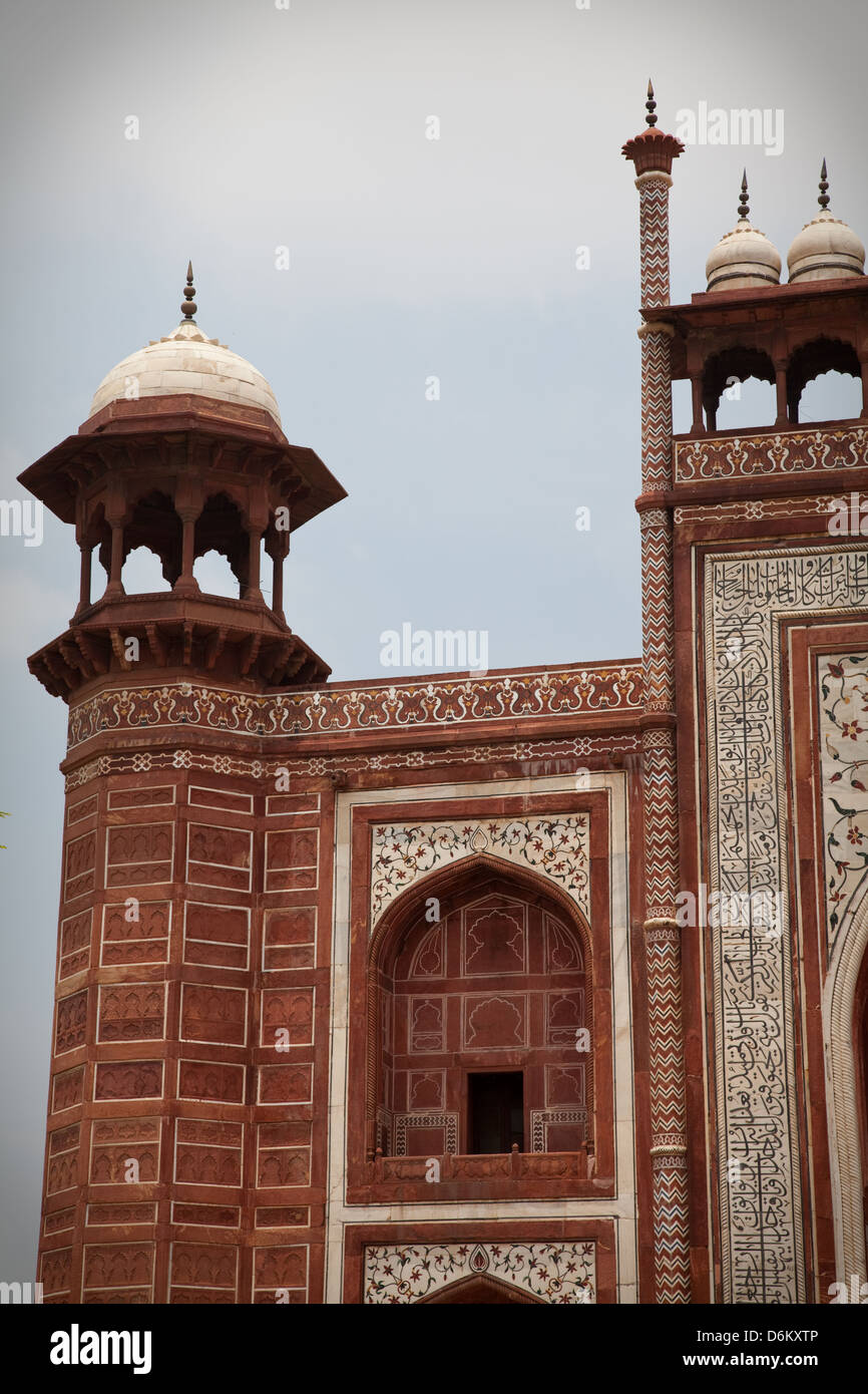 Taj Mahal große Tor aus dem Süden, detail Stockfoto