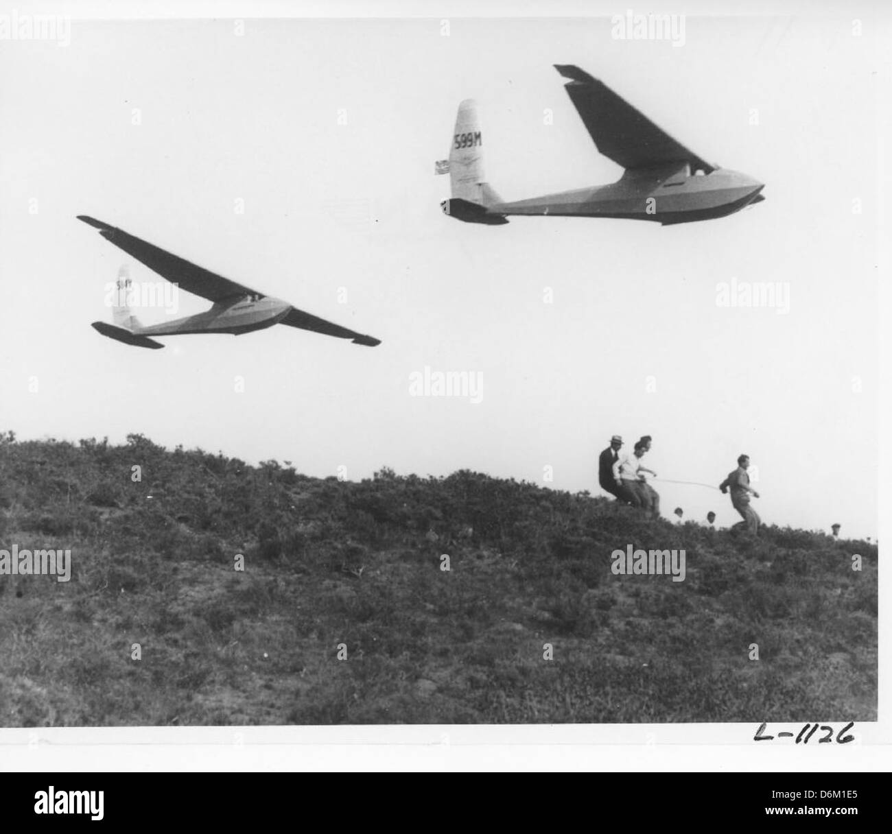 04-02346 zwei Bowlus Segelflugzeuge im Flug Stockfoto