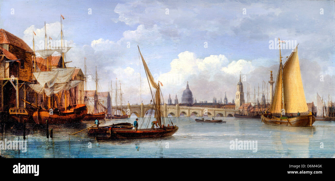 William Anderson, London Bridge, St. Pauls-Kathedrale in der Ferne 1815 Öl auf Leinwand. Stockfoto