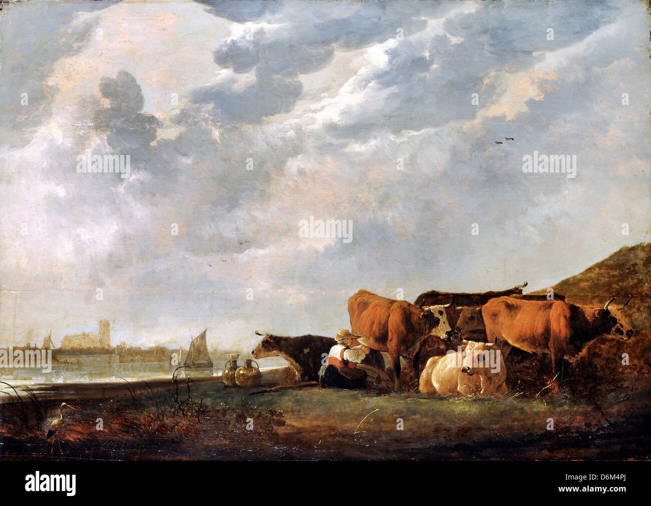 Aelbert Cuyp, Rinder in der Nähe von der Maas, mit Dordrecht in der Ferne. 17. Jahrhundert. Öl auf Leinwand. Dulwich Picture Gallery, London Stockfoto