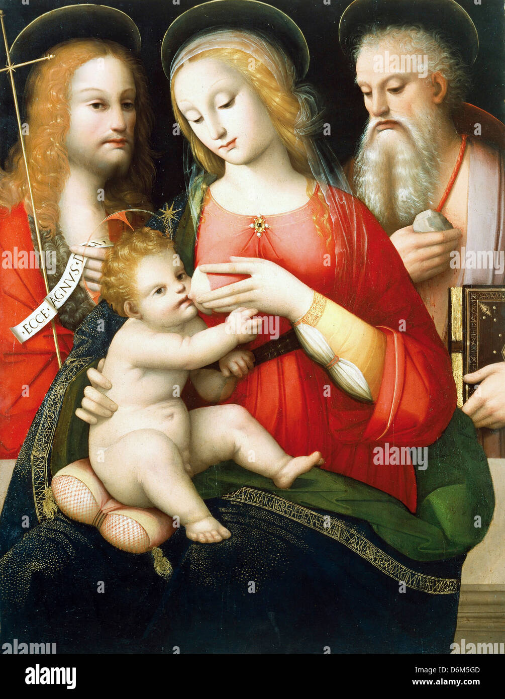 Andrea Piccinelli bekannt als "il Brescianino", Madonna mit Kind und Heiligen Johannes dem Täufer und Girolamo 16. Jahrhundert. Stockfoto