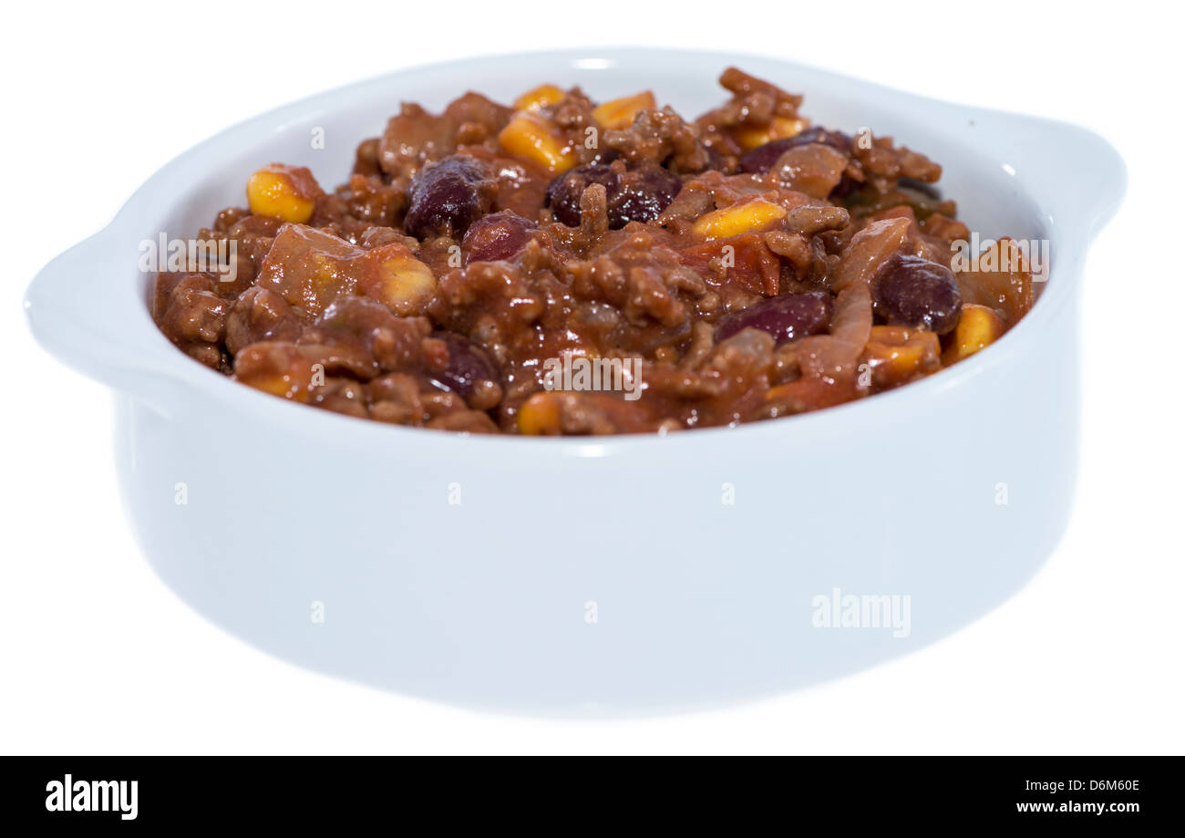 Frisch gemacht Portion Chili Con Carne isoliert auf weißem Hintergrund Stockfoto