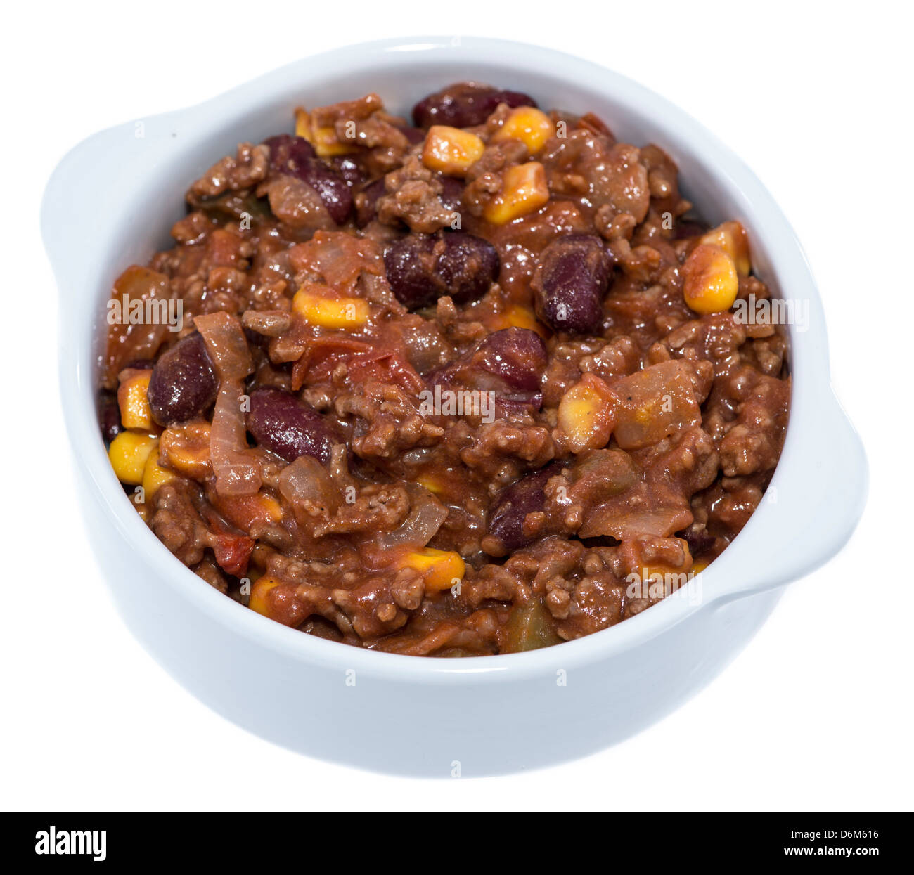 Frisch gemacht Portion Chili Con Carne isoliert auf weißem Hintergrund Stockfoto