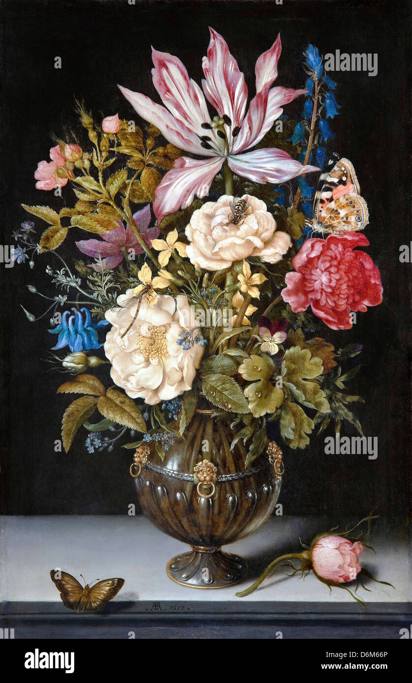 Ambrosius Bosschaerts der ältere, Stilleben mit Blumen 1766 Öl auf Kupfer. Hallwyl Museum, Schweden Stockfoto