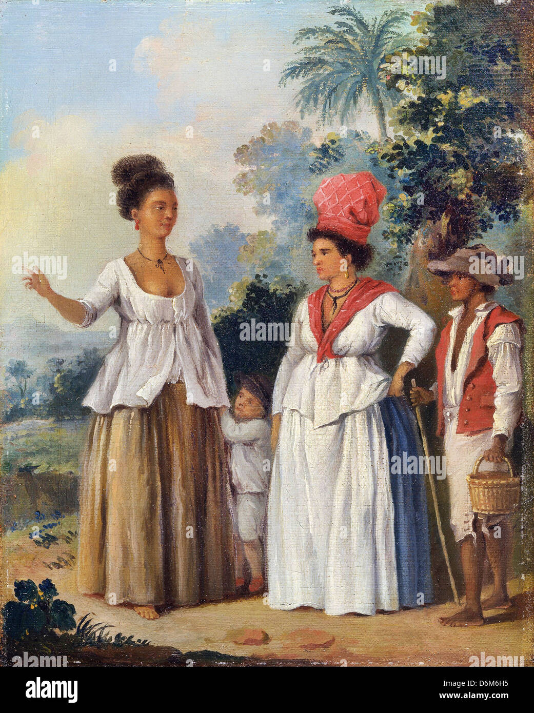 Agostino Brunias, West Indian Frauen der Farbe, mit einem Kind und seinen schwarzen Diener. Ca. 1780 Öl auf Leinwand. Stockfoto