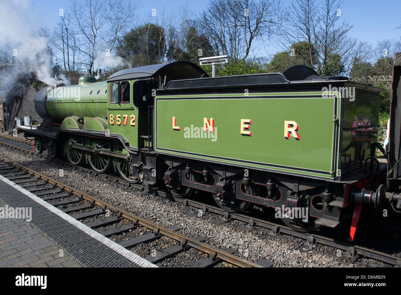 B12 Express Dampflok in Sheringham Station auf der Mohn Linie in Nord-Norfolk Stockfoto