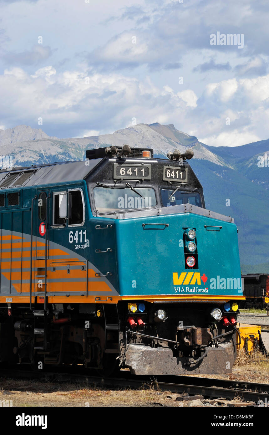 Eine enge vorne Anzeigen eines Via Rail Zug Motor Stockfoto