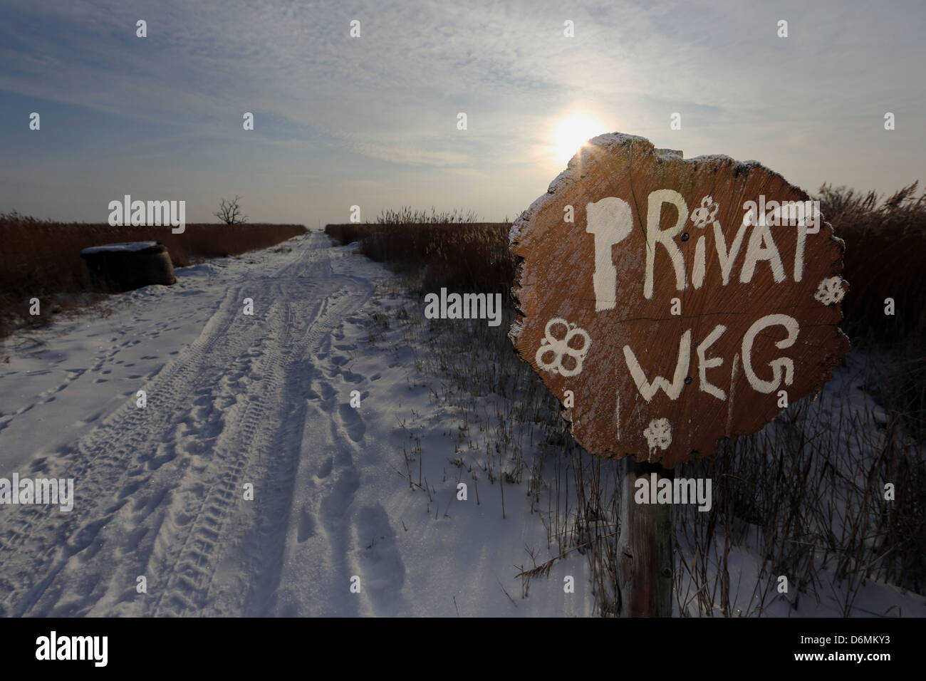 Wustrow, Deutschland, Schild zeigt eine Privatstraße Stockfoto