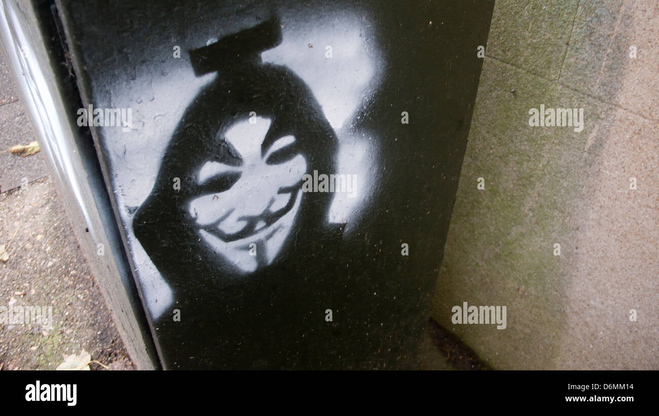 Graffiti V for Vendetta Maske, Brighton Stockfoto