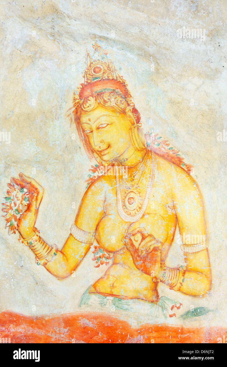 Alte Fresken, Sigiriya (UNESCO Weltkulturerbe), North Central Province, Sri Lanka Stockfoto