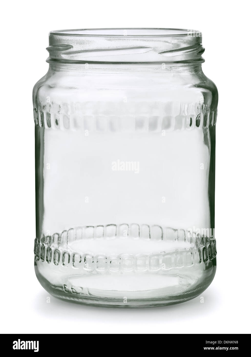 Offenes leere Glas jar isoliert auf weiss Stockfoto