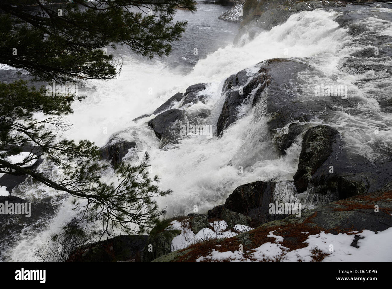 High Falls auf dem Norden Muskoka Fluss in der Nähe von Bracebridge Ontario Kanada im Frühling Stockfoto