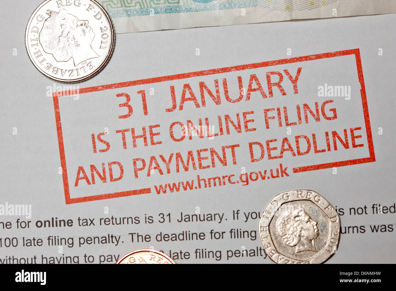 Warnung für Ende Januar Termin für Großbritannien Hmrc inländischen Einnahmen selbst Bewertung Steuererklärungen Stockfoto