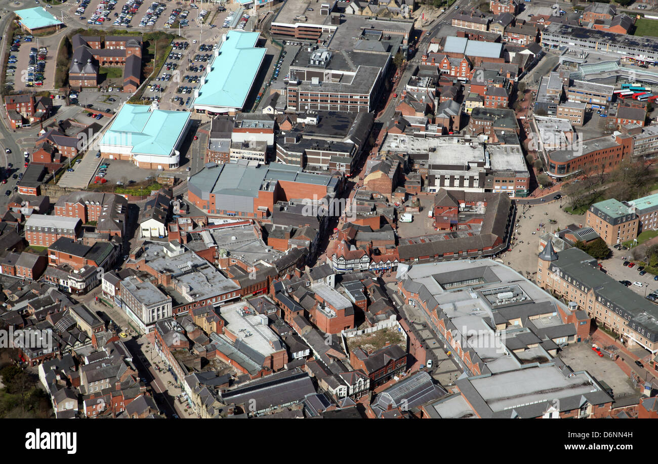 Luftaufnahme des Stadtzentrums Wrexham, Nordwales Stockfoto