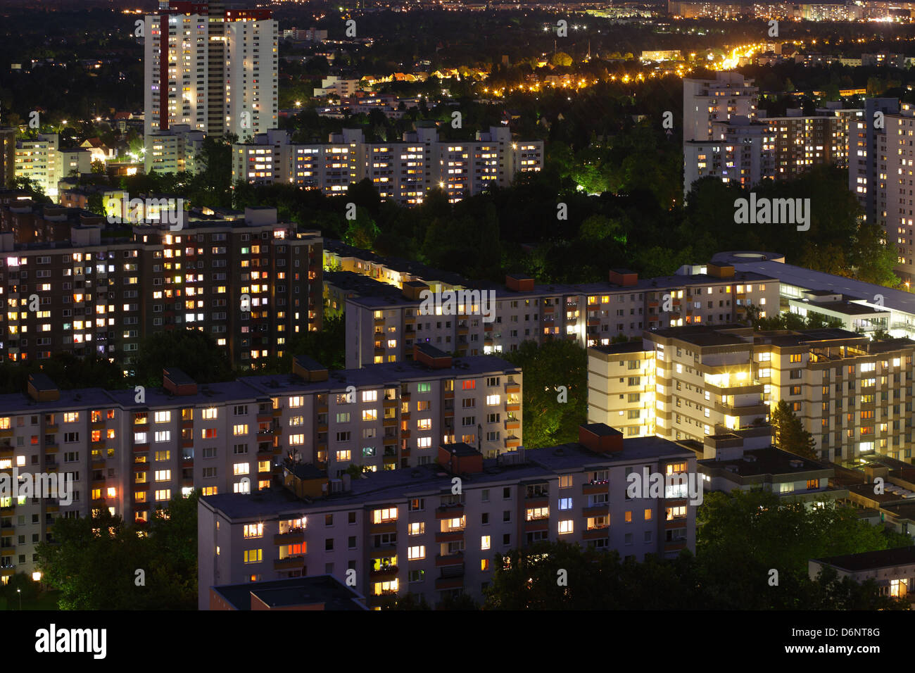 Berlin, Deutschland, Gropius Umfrage der Stadt in der Abenddämmerung Stockfoto