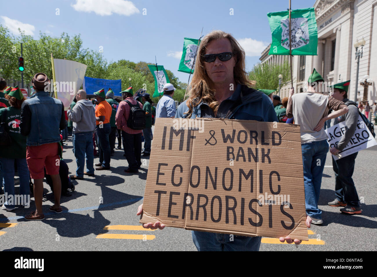 Menschen protestieren gegen IWF und Weltbank - Washington, DC USA Stockfoto