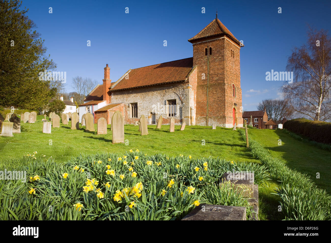 St.-Andreas Kirche im Dorf Bonby an einem Frühlingsabend. North Lincolnshire, England. April. Stockfoto