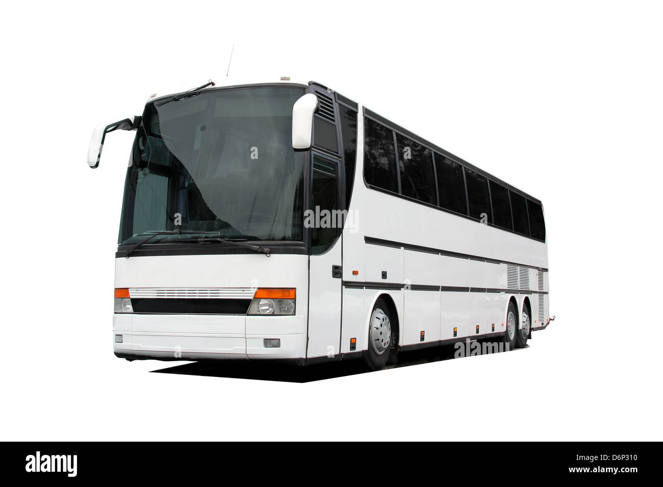 Weiße Reisebus isoliert auf weißem Hintergrund. Stockfoto