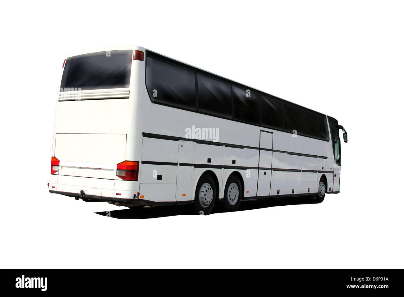 Weiße Reisebus isoliert auf weißem Hintergrund. Stockfoto