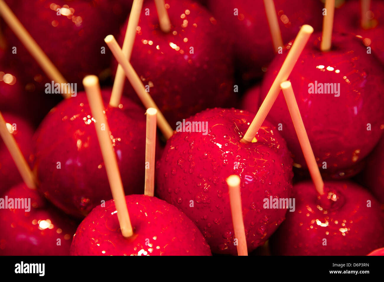 Toffee Äpfel, Weihnachtsmarkt, Dortmund, Nordrhein-Westfalen, Deutschland, Europa Stockfoto