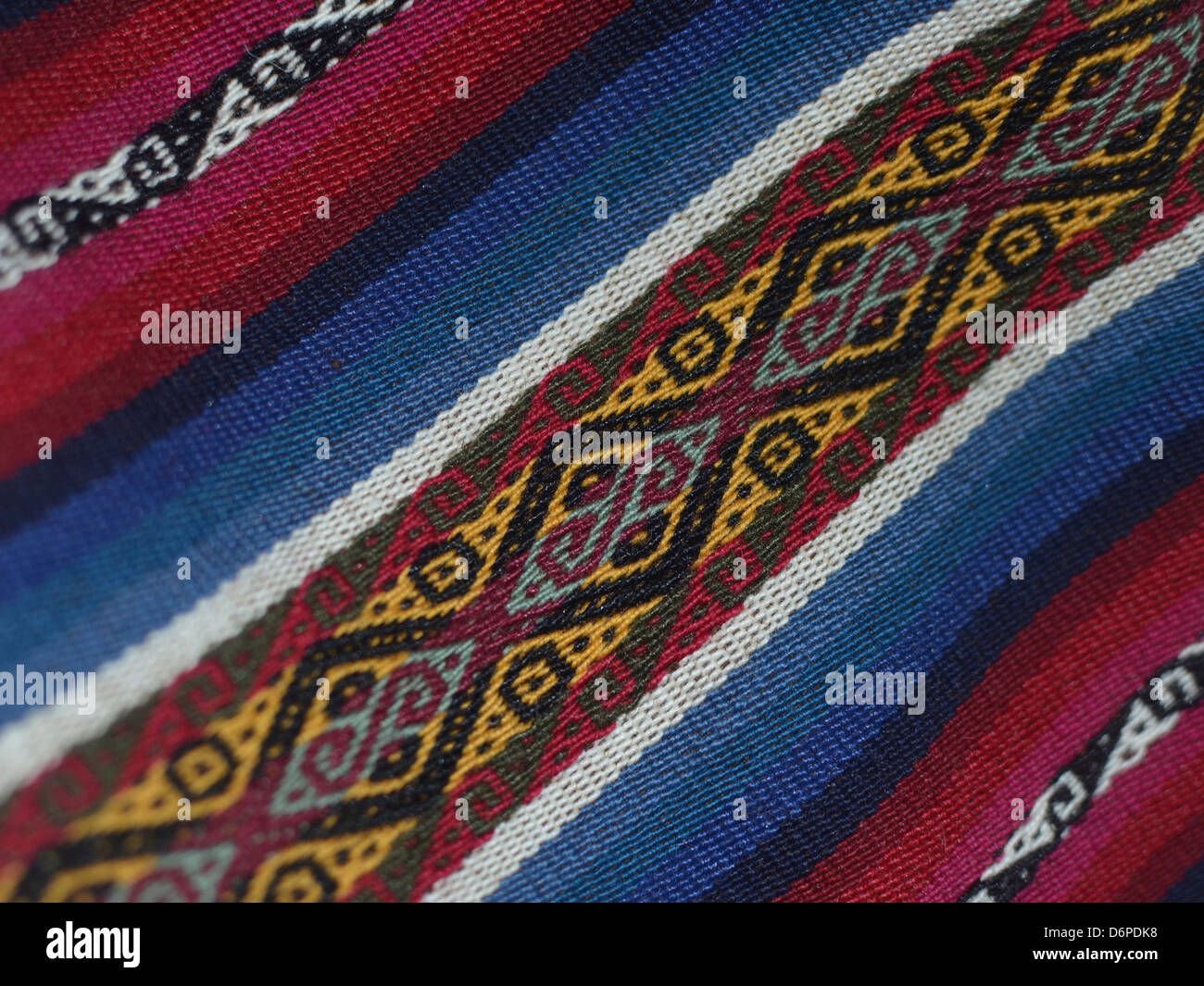 Beispiel für traditionelle andine weben Entwürfe, Cusco, Peru Stockfoto