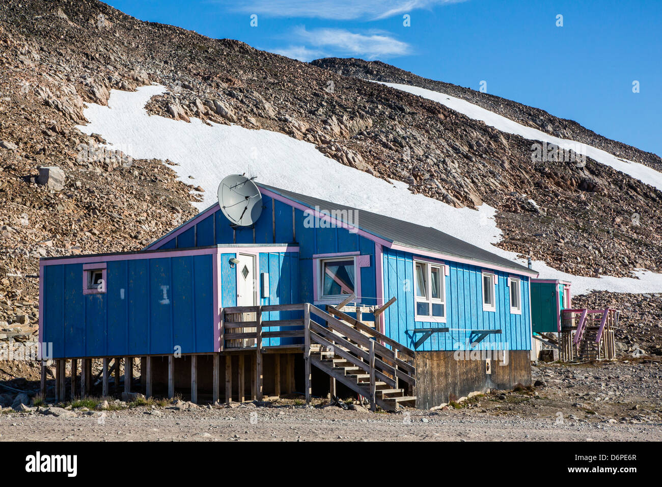 Inuit-Dorf, Ittoqqortoormiit, Scoresbysund, Nordostgrönland, Polarregionen Stockfoto