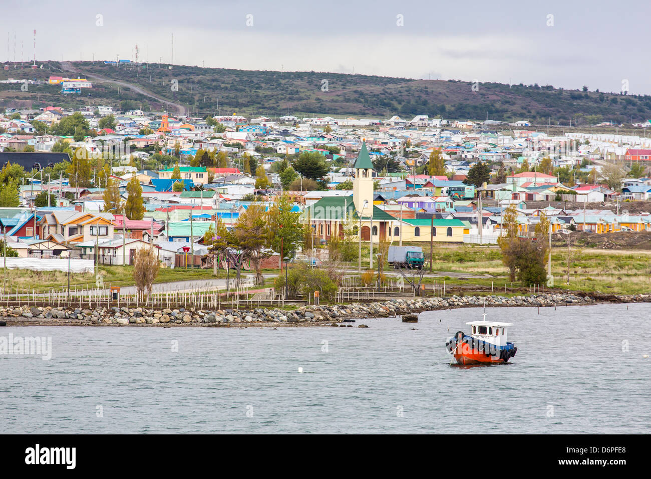 Der Hafen Stadt Puerto Natales, Patagonien, Chile, Südamerika Stockfoto