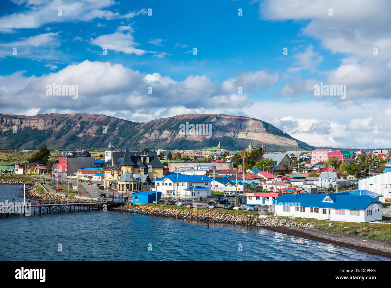 Der Hafen Stadt Puerto Natales, Patagonien, Chile, Südamerika Stockfoto