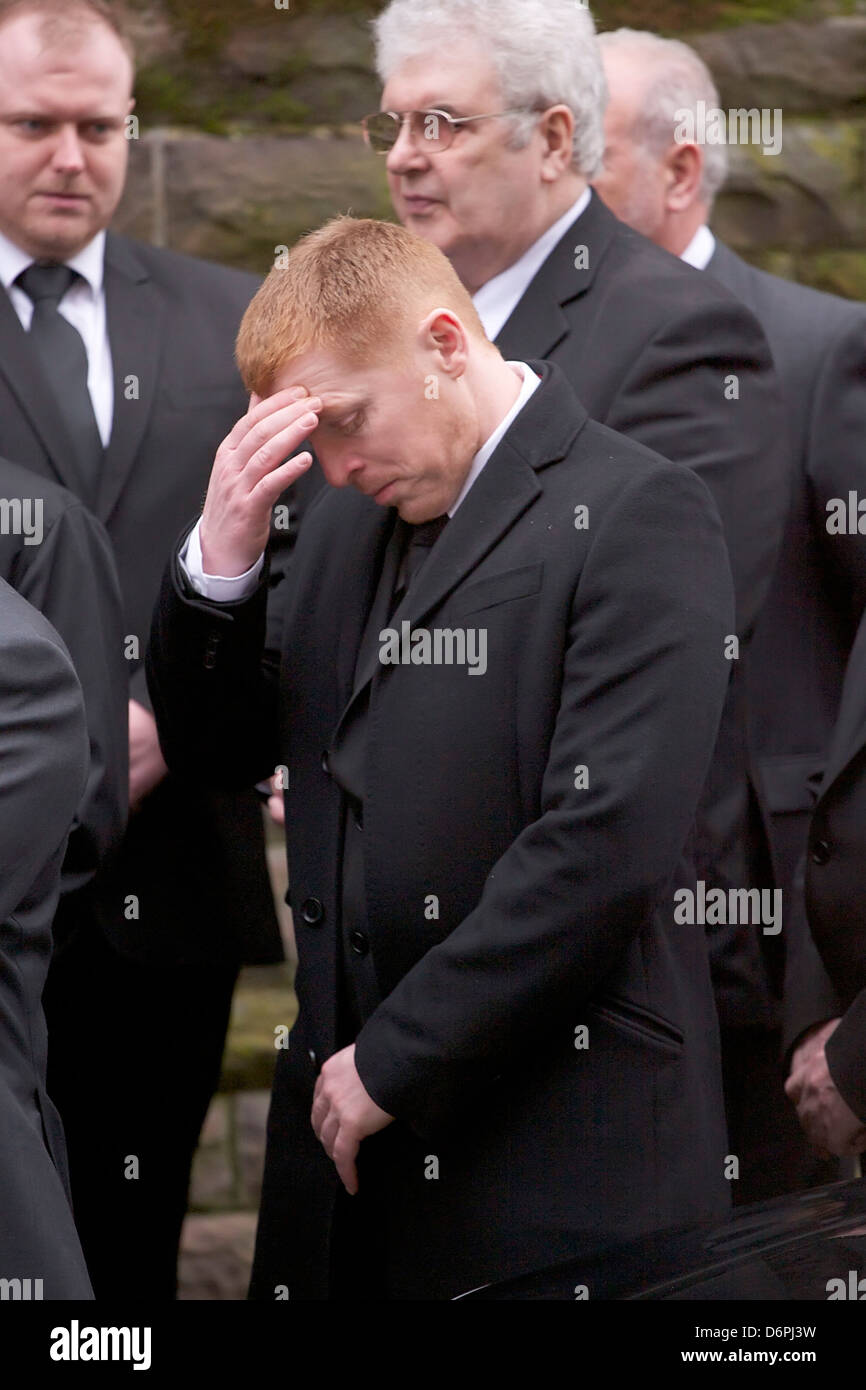 Keltische Manager Neil Lennon die Beerdigung von Paul McBride QC, gehalten am St Aloysius-Kirche in Garnethill Glasgow, Schottland- Stockfoto