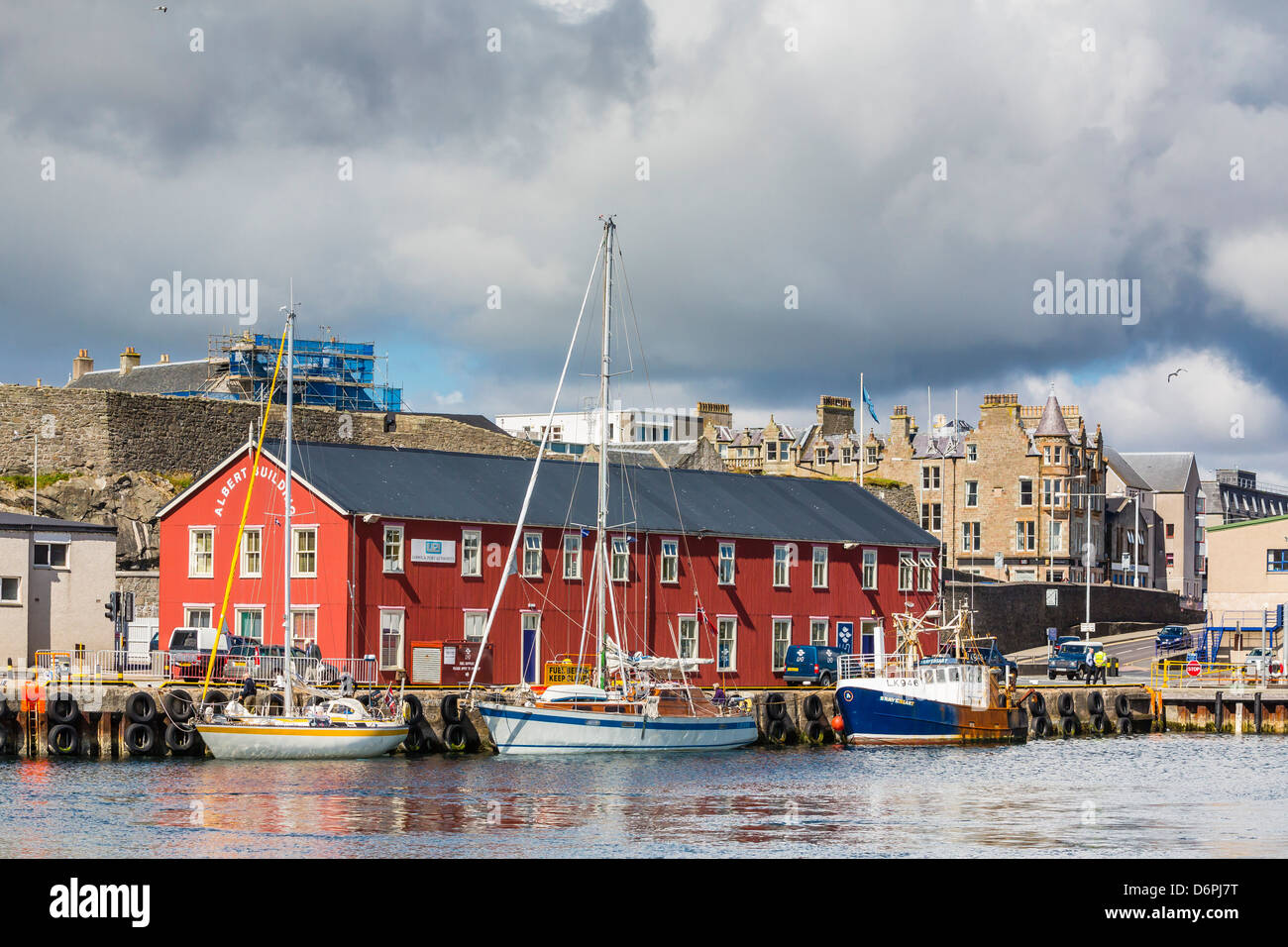 Blick auf den Hafen Stadt Lerwick, Shetland Islands, Schottland, Vereinigtes Königreich, Europa Stockfoto