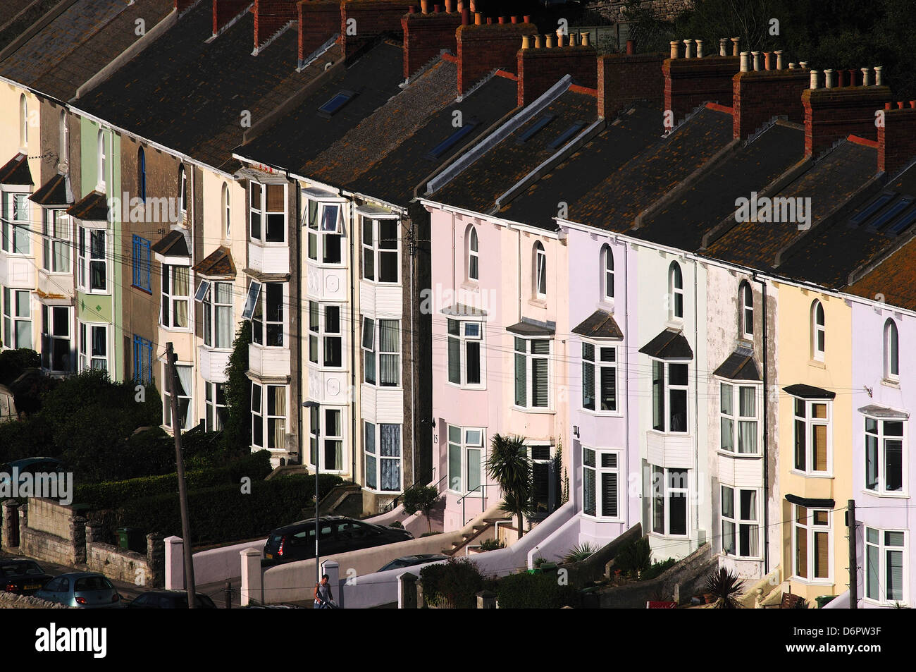 Eine Terrasse von Häusern auf Portland, Fortuneswell Dorset Stockfoto