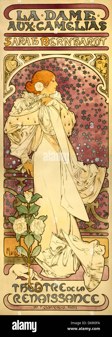 Sarah Bernhardt, la Dame Aux Camélias, Poster von Alfons Mucha, 1896 Stockfoto