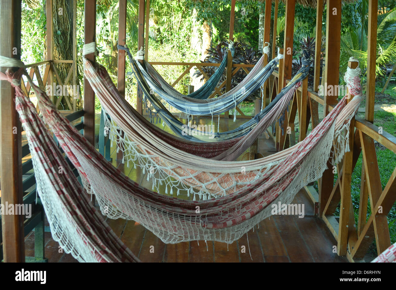 Hngematten in einer Dschungel lodge im Amazonas-Regenwald Stockfotografie  - Alamy