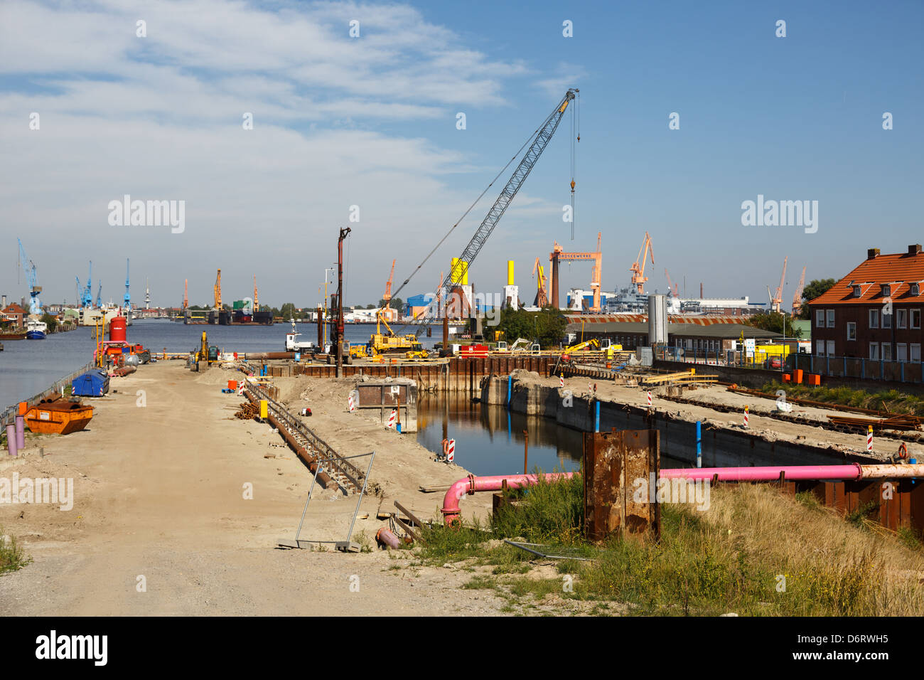 Emden, Deutschland, Blick auf die Bauarbeiten an der Nesserlander Schleuse Stockfoto