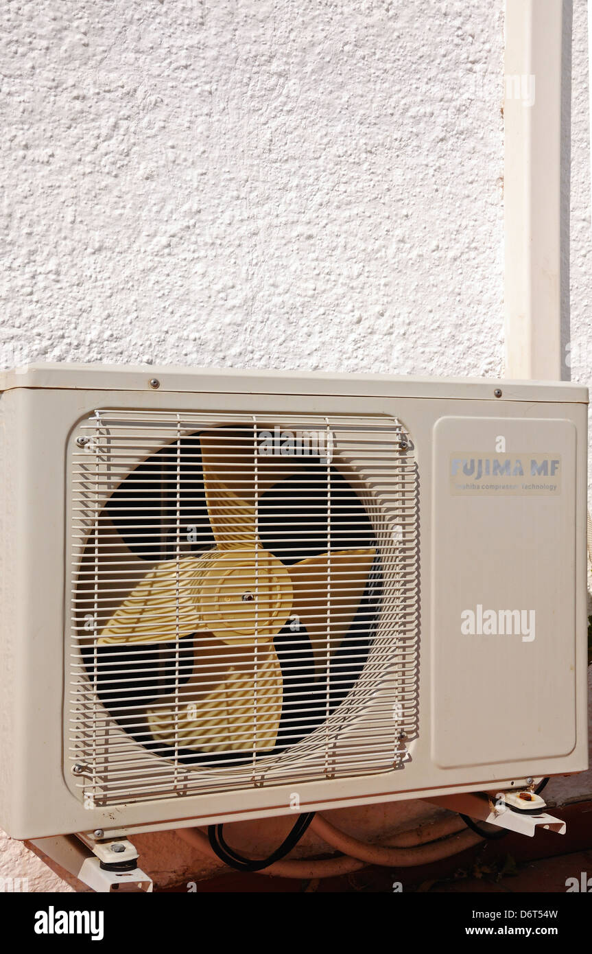 Externen Ventilator Klimagerät, Calypso, Costa Del Sol, Andalusien, Südspanien, Westeuropa. Stockfoto