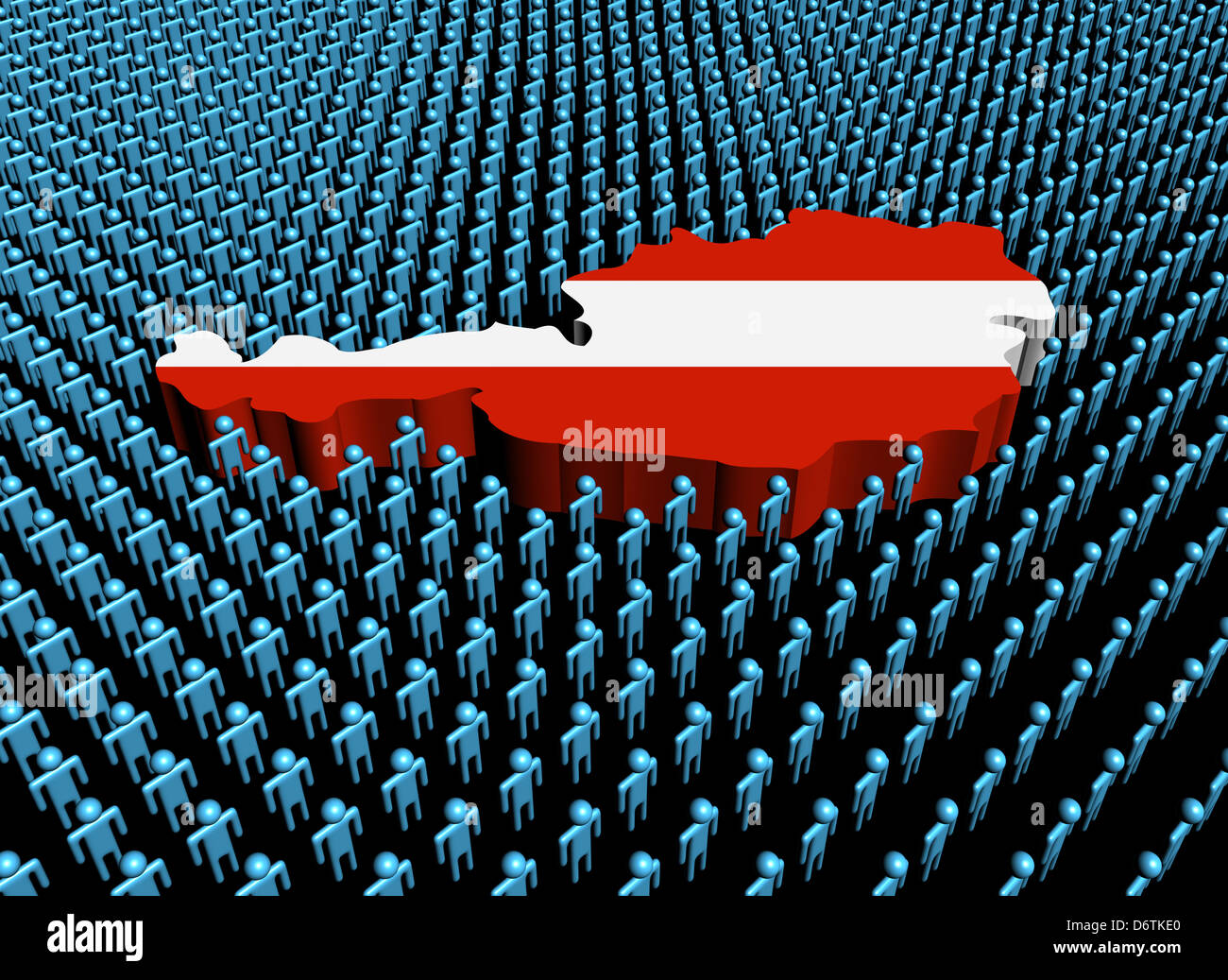 Österreich Karte Flagge umgeben von vielen abstrakten Menschen Abbildung Stockfoto