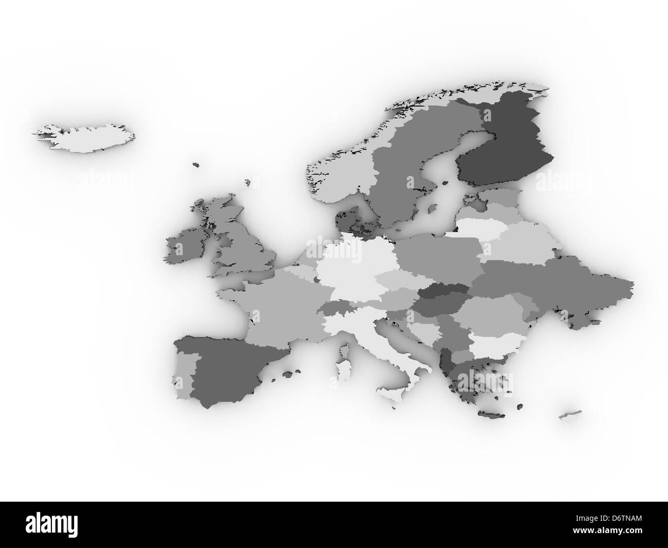 Politische Karte von Europa isoliert isoliert auf weißem Hintergrund Stockfoto