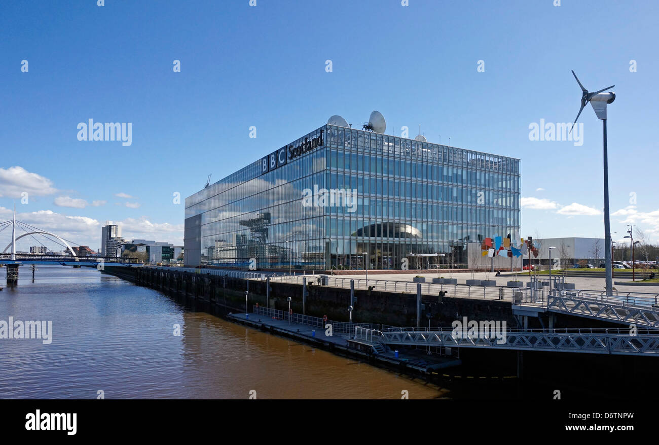 Die BBC Scotland zentrale Gebäude am Pacific Quay auf dem Fluss Clyde in Govan Glasgow Schottland Stockfoto