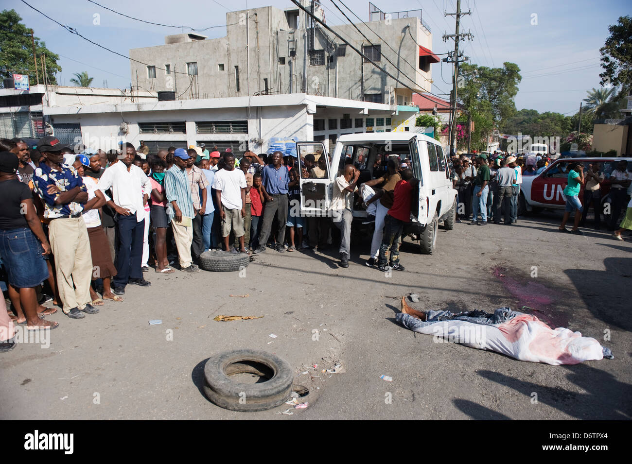 Hit und Opfer, Erdbeben im Januar 2010 laufen, Port au Prince, Haiti, Caribbean Stockfoto